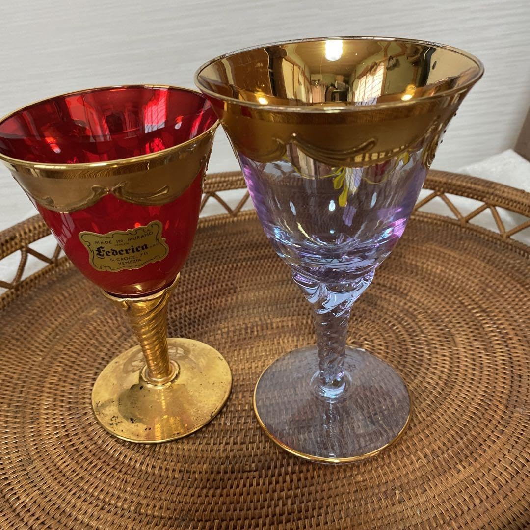 Amazon | ムラーノガラス ワイングラス 24金 2客 | ノーブランド品